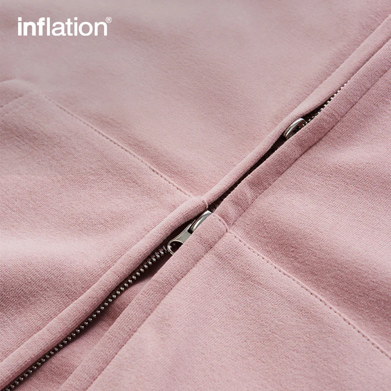 INFLATION Pink Double Zip Up Hoodies Jacket Unisex 2023 Trendy Comfortable Oversized Hoodies Mens Jacket