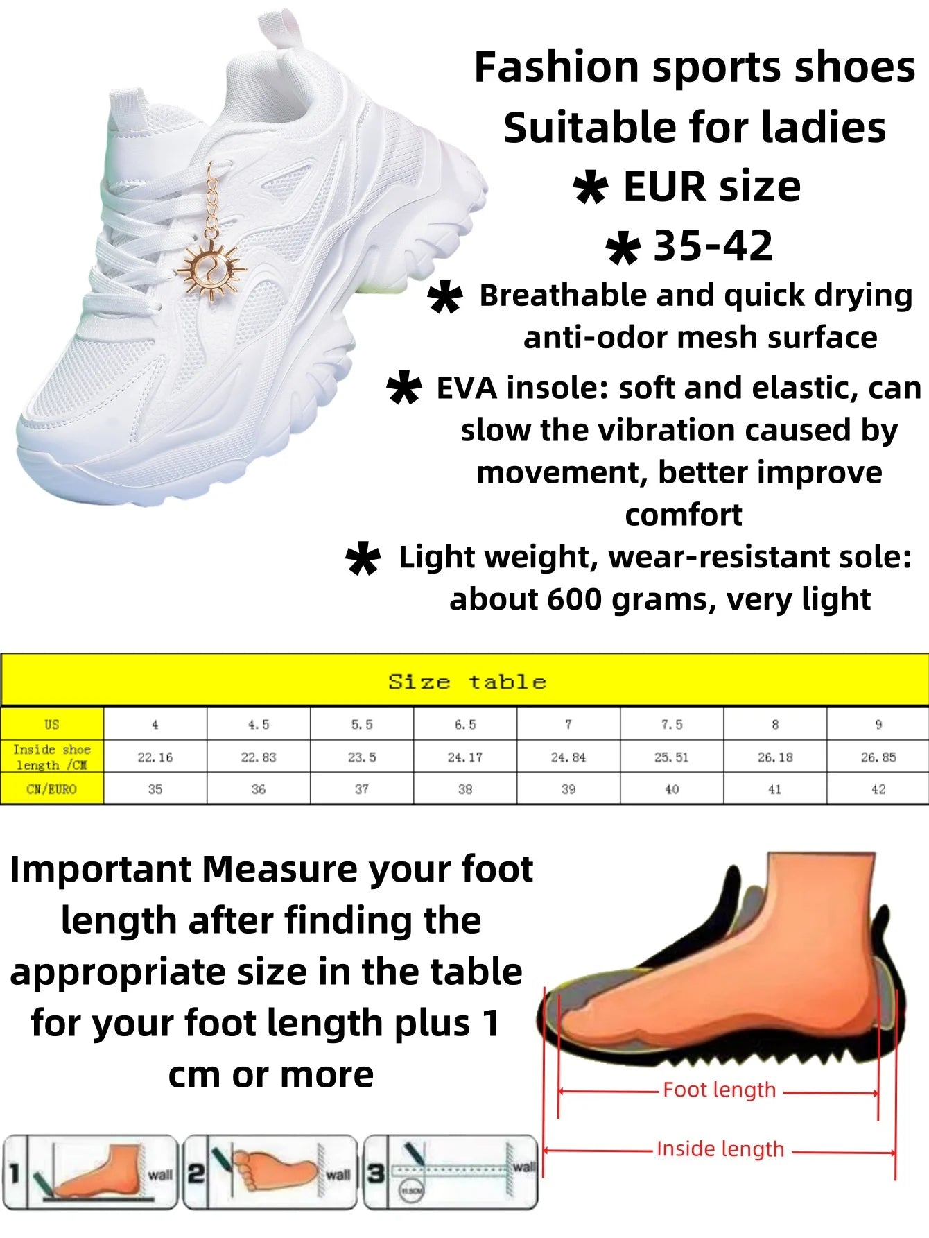 Women increase 6CM platform high heels Four seasons outdoor pure white sneakers Fashion exquisite accessories casual shoes women