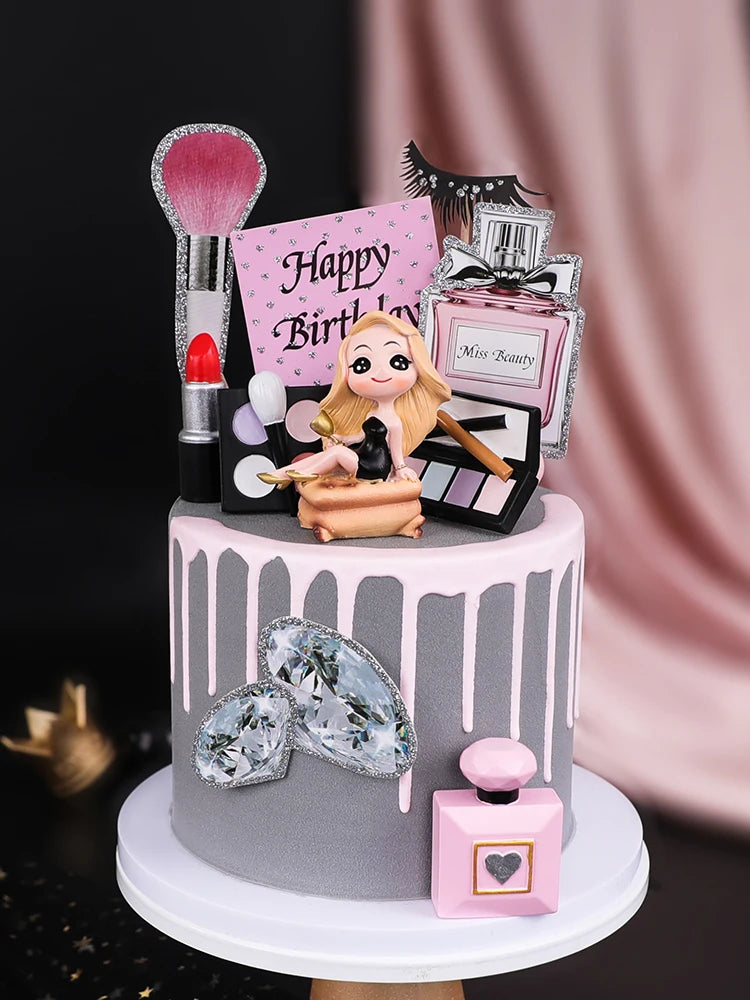 Perfumes Eyeshadow Box Lipstick Ornament Cake Decoration Girl Mother's Day For Lady Woman Happy Birthday Party Dessert Decor